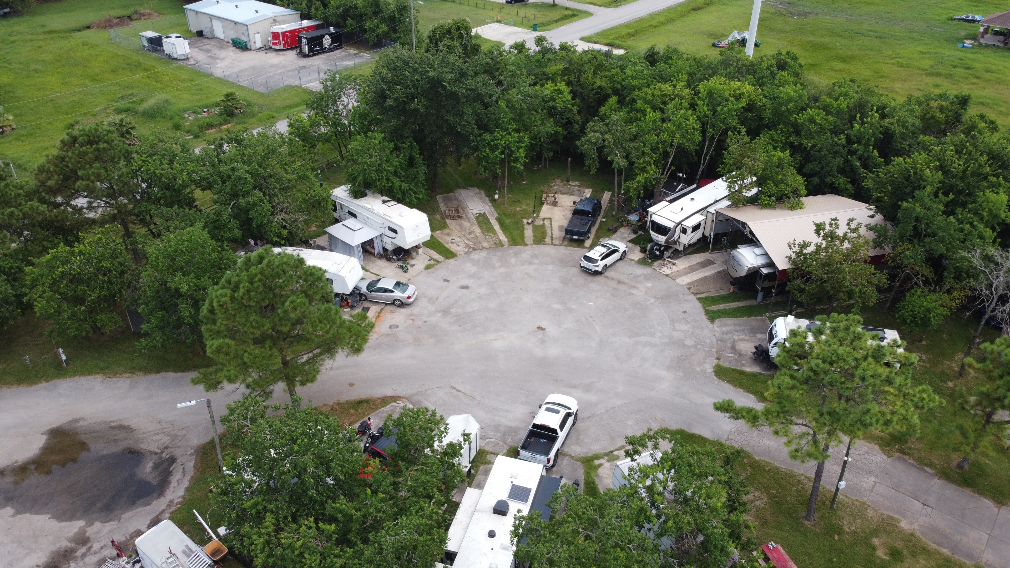 Aerial view of RV sites at Little Thicket RV Resort